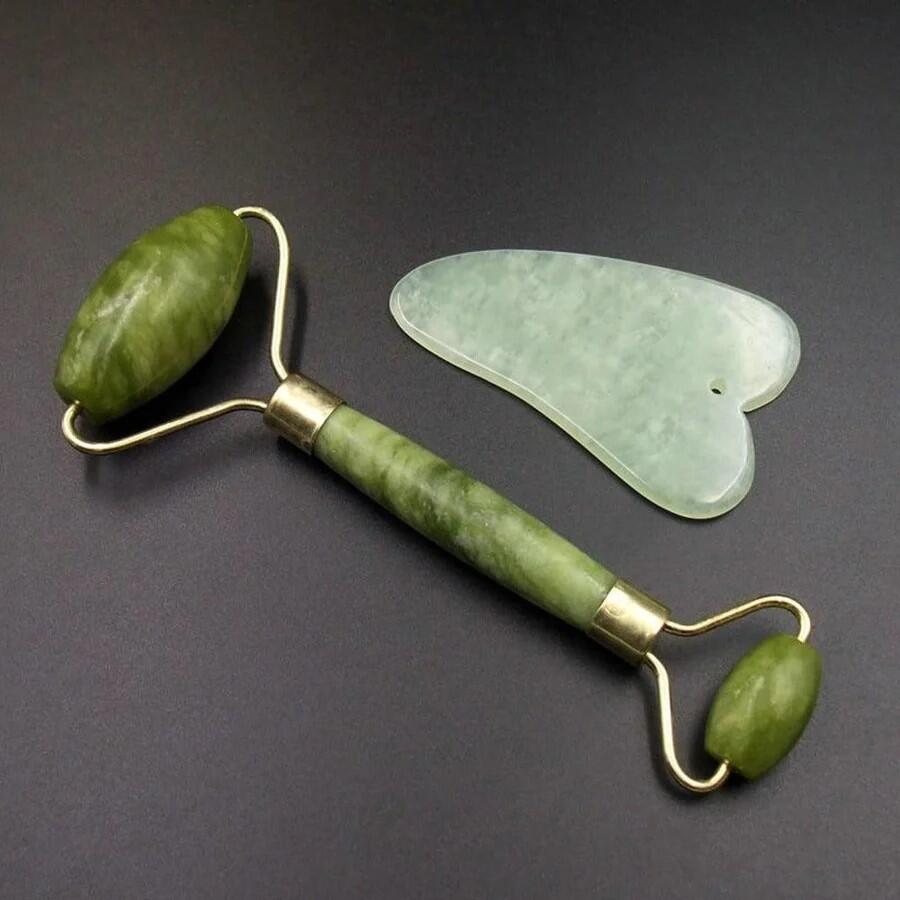 Masajeador Facial - Rodillo de Jade y Piedra Gua Sha