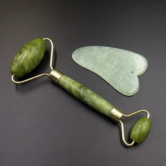 Masajeador Facial - Rodillo de Jade y Piedra Gua Sha